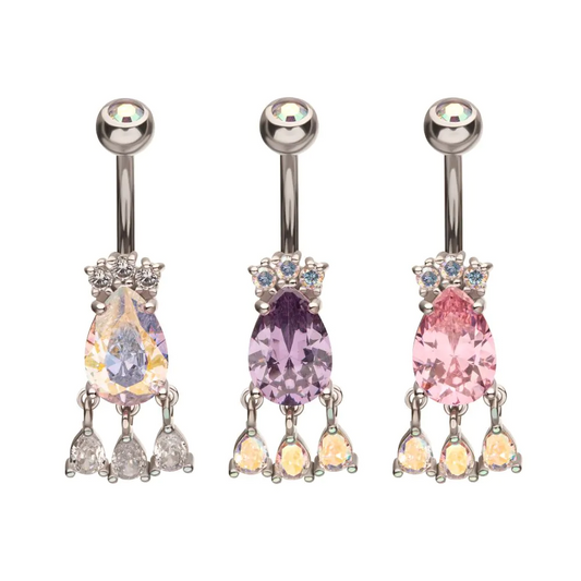 Large Teardrop With Multi Round CZ Dangle Navel