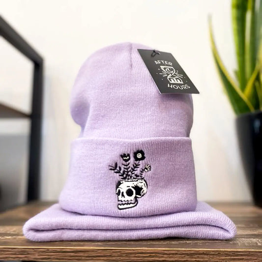 Lavender Skull Flower Beanie