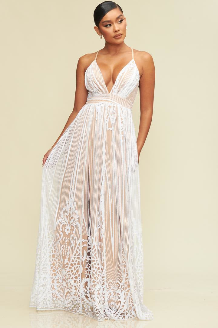 Sequin Border Maxi Gown Dress