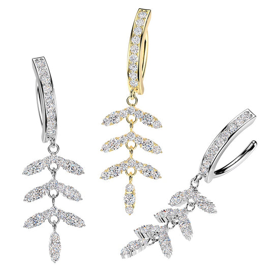 Leaf Chain Pave CZ Clicker Navel