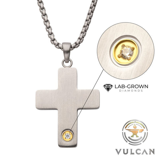 Clear Lab-Grown Diamond Steel Engravable Cross 22"