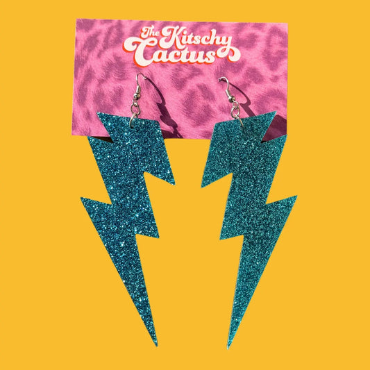 Star Man- Blue Glitter Lightning Bolt Earrings