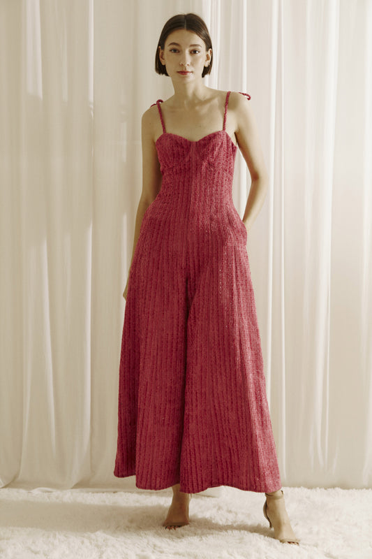Striped Textured Lurex Glitter Jumpsuit