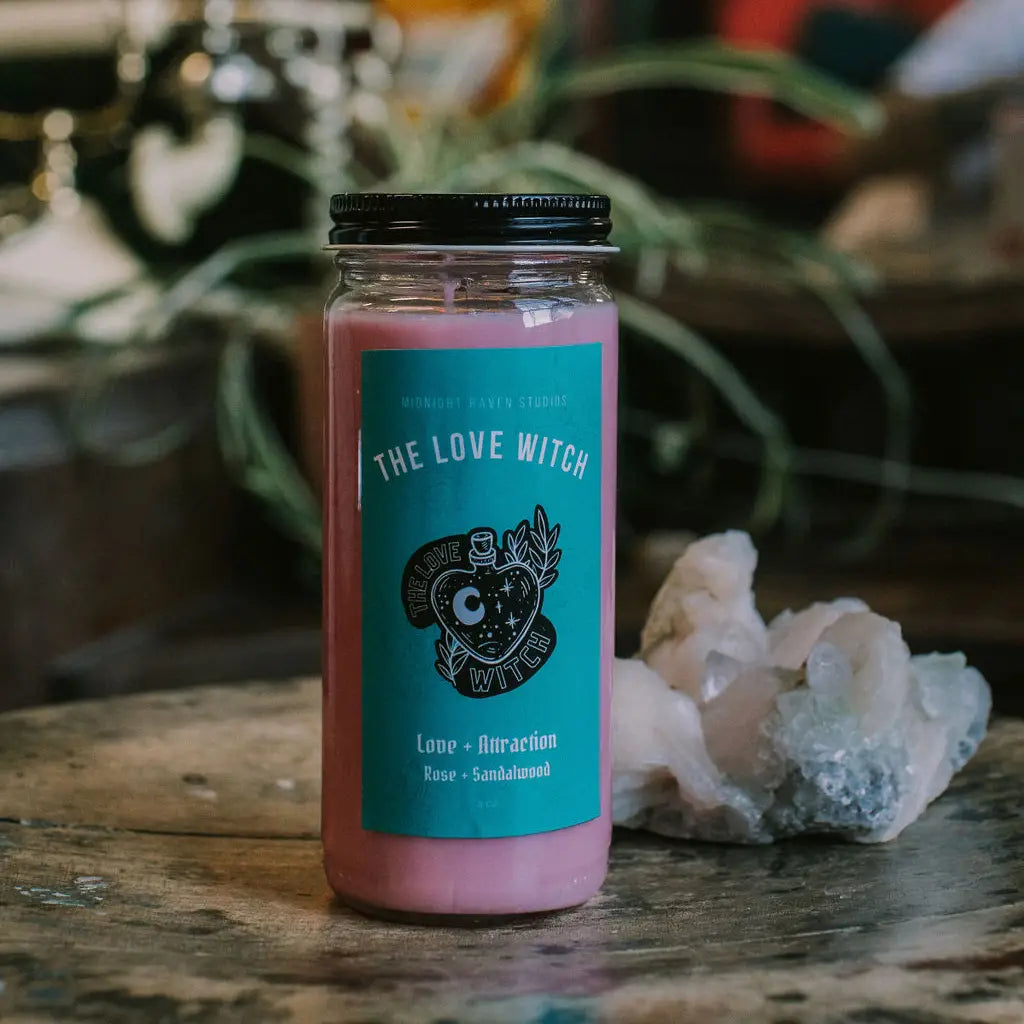 Love Witch Candle - Spell Candle - Sweet Rose Sandalwood
