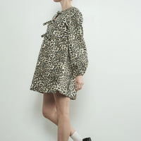 Leopard Print Babydoll Tie Dress