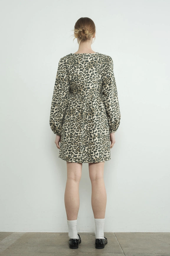 Leopard Print Babydoll Tie Dress