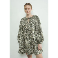 Leopard Print Babydoll Tie Dress