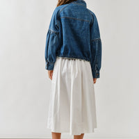 Balloon Sleeve Twill Jacket With Drawstring Waist