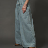 Yoke Pintuck Wide Leg Denim Pants