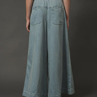 Yoke Pintuck Wide Leg Denim Pants