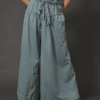 Yoke Pintuck Wide Leg Denim Pants