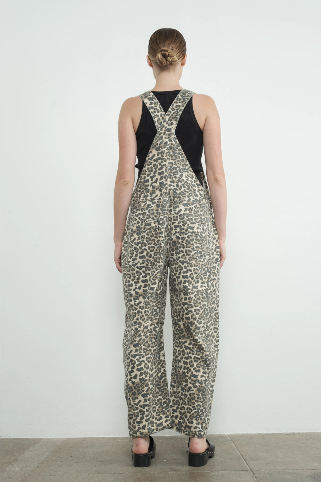 Leopard Print Slouchy Relax Fit Denim Overall