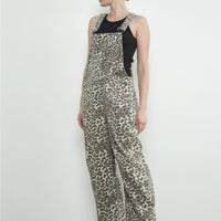 Leopard Print Slouchy Relax Fit Denim Overall