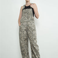 Leopard Print Slouchy Relax Fit Denim Overall