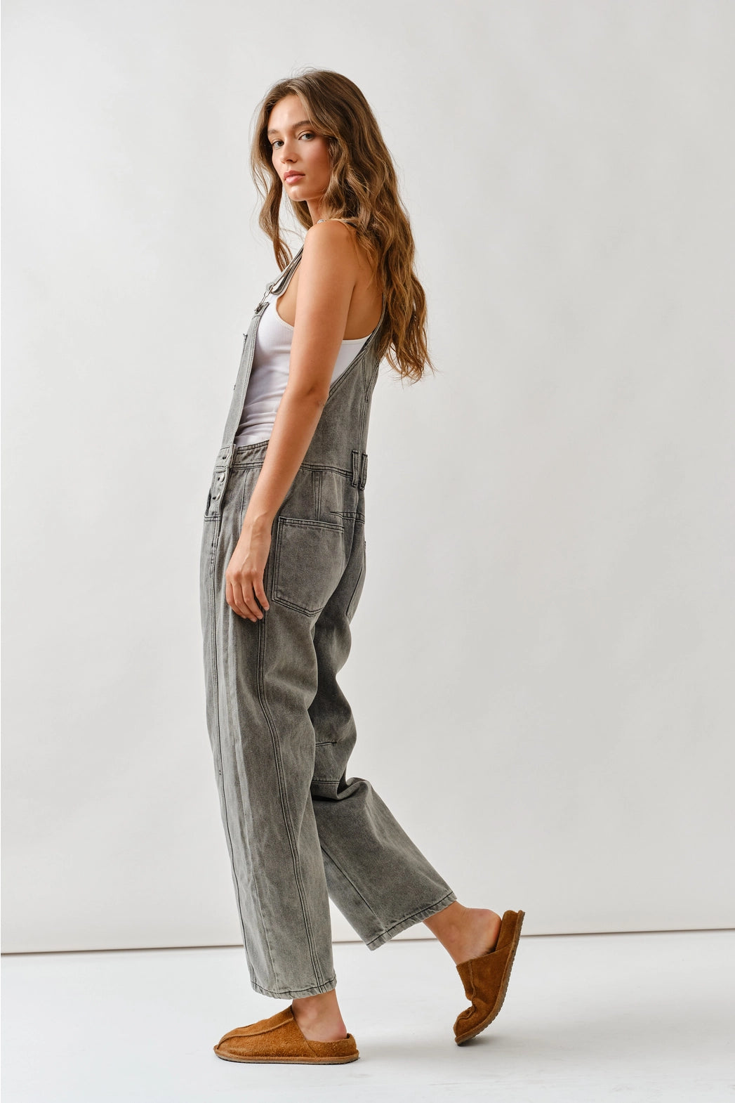 Grey Slouchy Relax Fit Denim Overall