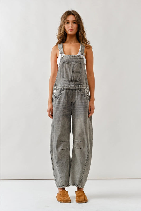 Grey Slouchy Relax Fit Denim Overall