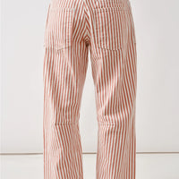 Rust Striped Barrel Denim Pants With Eyelet Waist