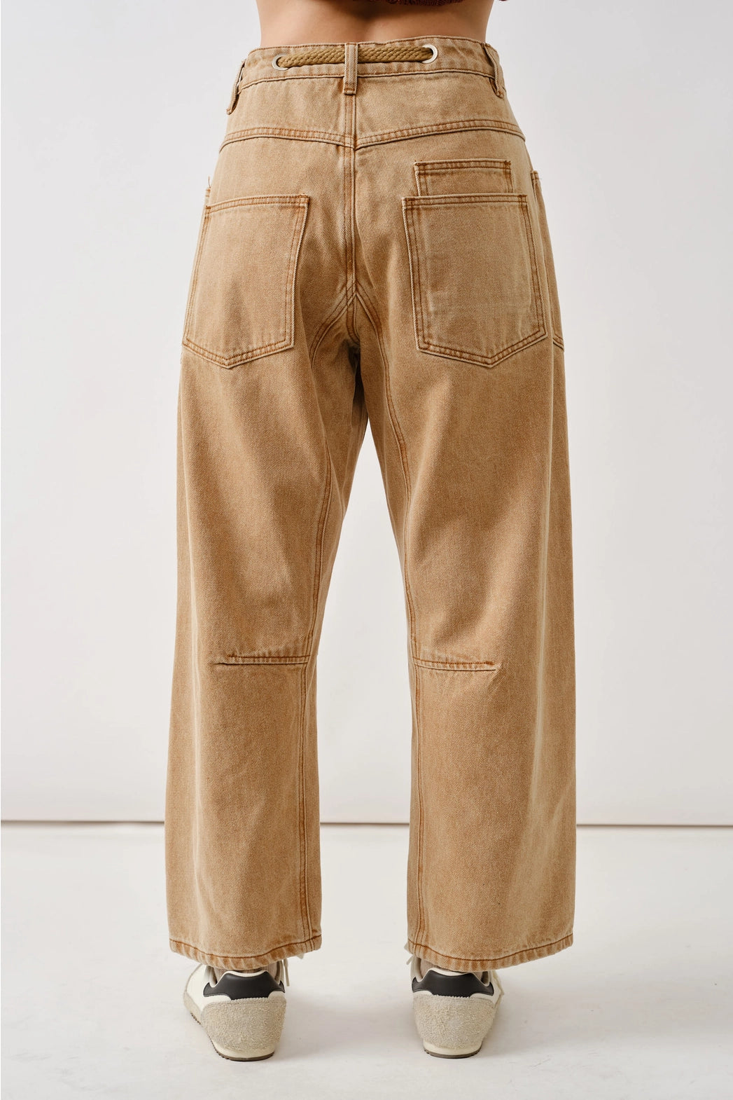 Rust Barrel Denim Pants With Eyelet Waist