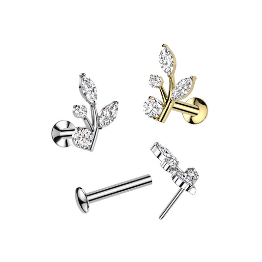 Marquise And Round Branch Threadless Labret