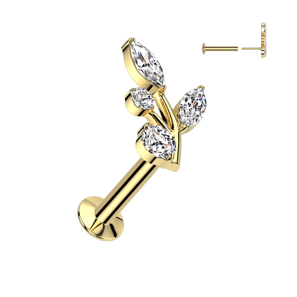 Marquise And Round Branch Threadless Labret
