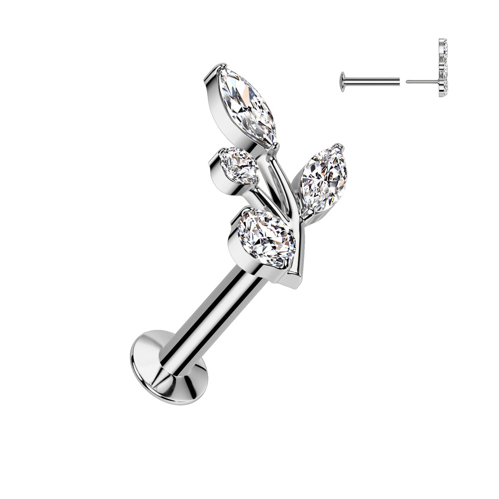 Marquise And Round Branch Threadless Labret