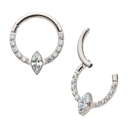 Big Marquise & Small Round CZ Titanium Hinged Hoop
