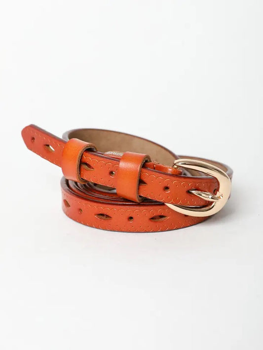 Scallop Skinny Leather Belt