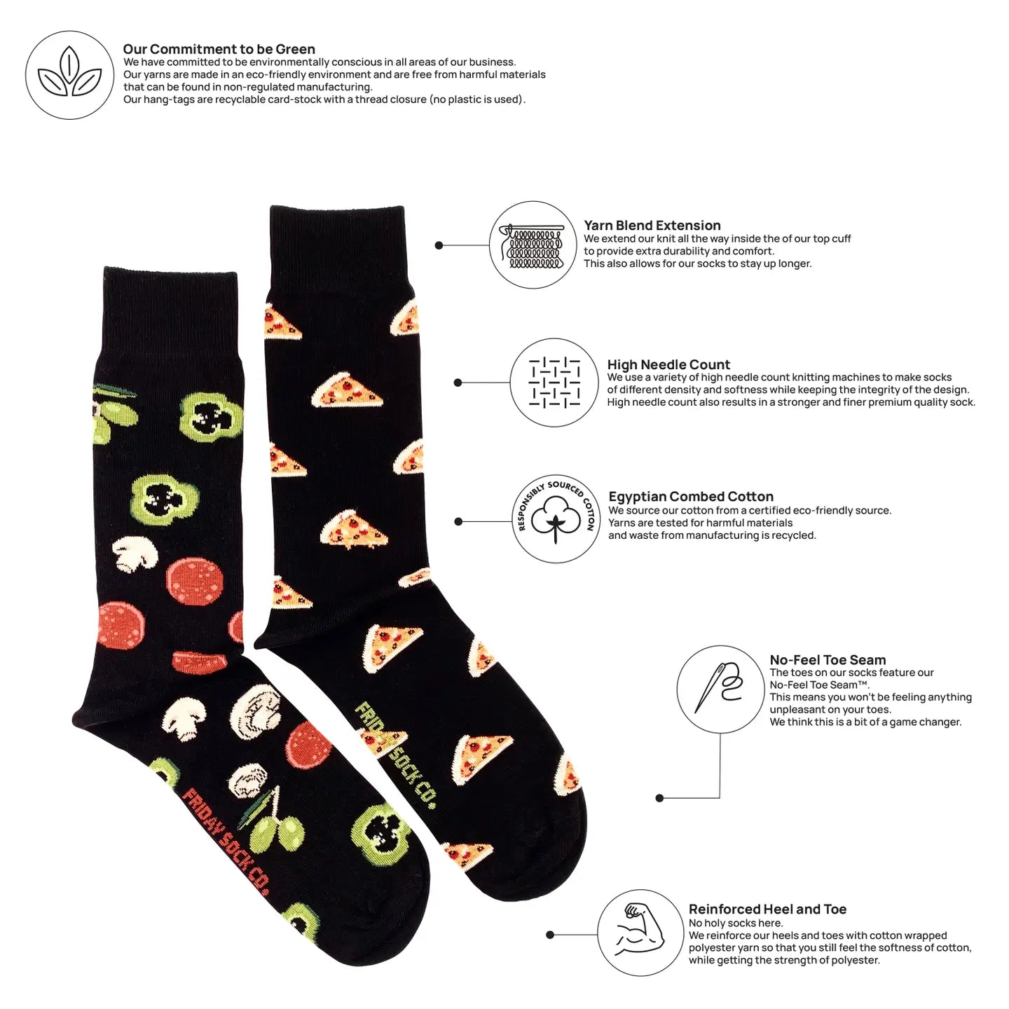 Black Pizza & Topping Socks