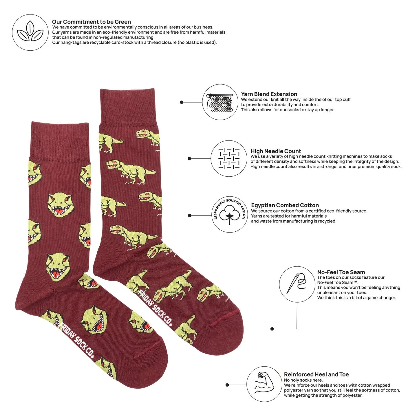 Dino Face & Side Mid-Calf Socks