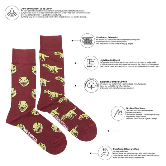 Dino Face & Side Mid-Calf Socks