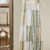 Patchwork Tie-Shoulder Tiered Maxi Dress