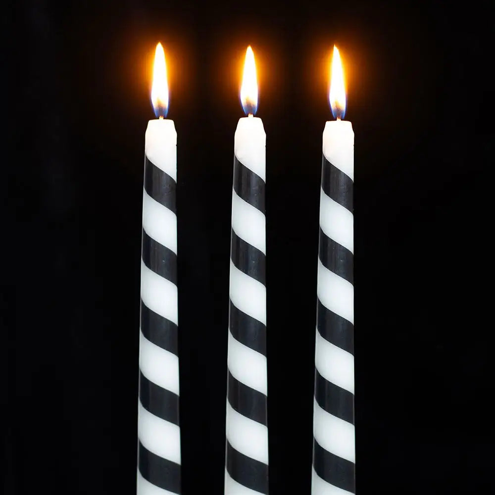 Set Of 3 Candy Cane Stripe Creepmas Taper Candles