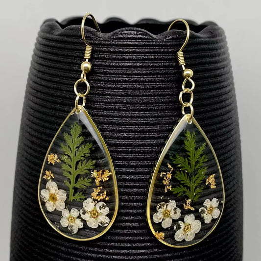 Dried Flowers Floral Drop Shaped Dangle Earrings
