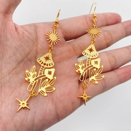 Moon Sun Hollow Out Mushroom Earrings