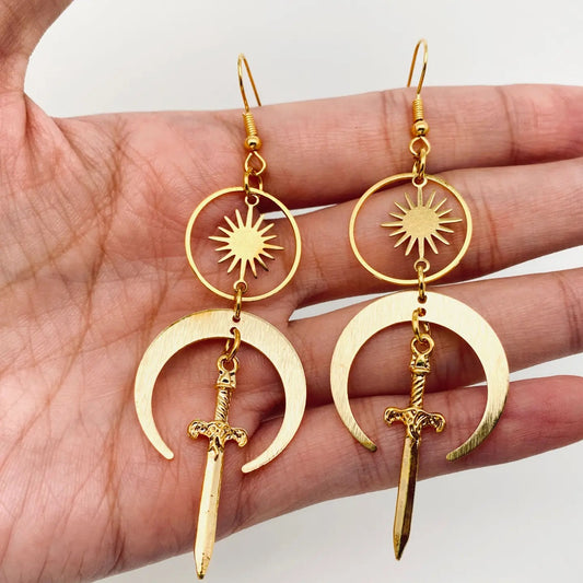 Star Moon Pendant Ring Dagger Earrings