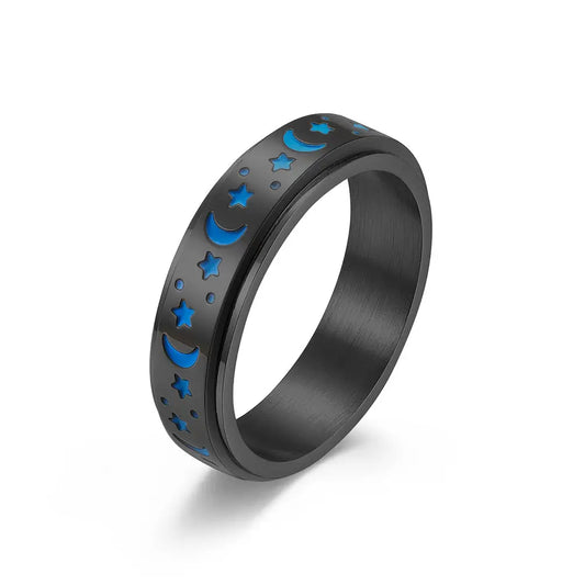 Luminous Stainless Steel Star Moon Rotatable Ring