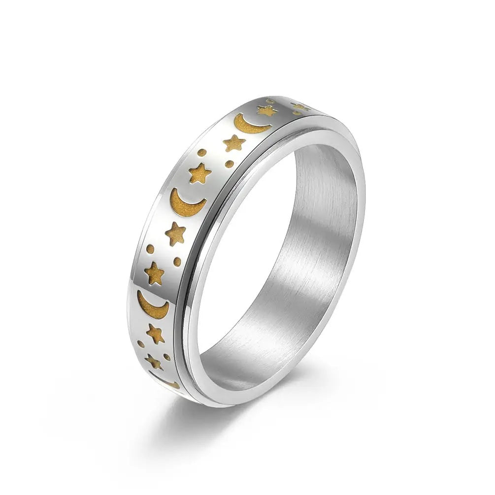 Luminous Stainless Steel Star Moon Rotatable Ring