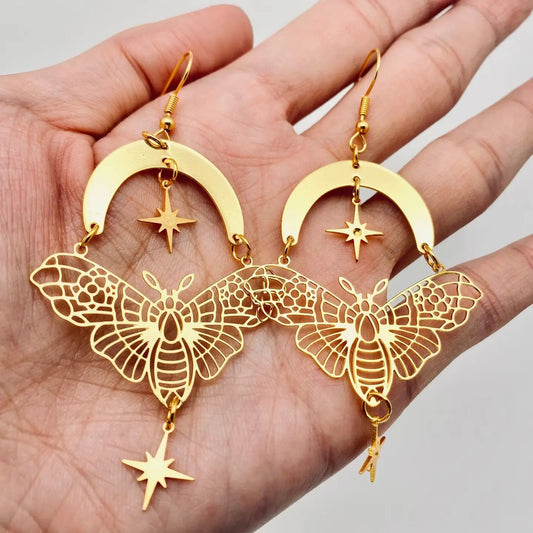 Moth Moon Star Earrings