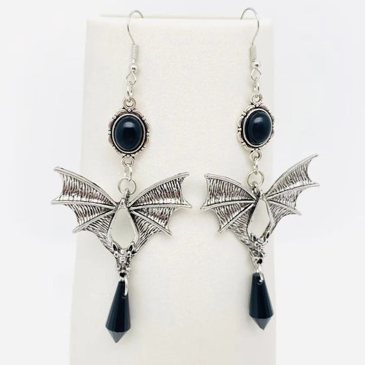Gothic Bat Pendant Dangle Earrings