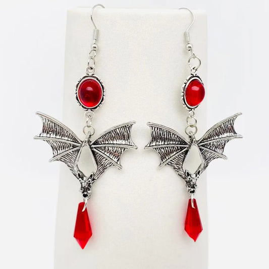 Gothic Bat Pendant Dangle Earrings
