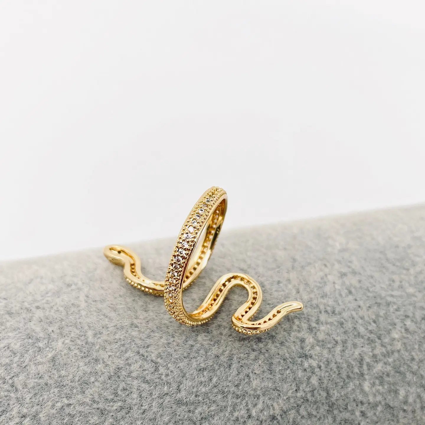 Cubic Zirconia Gold Plated Wrap Snake Adjustable Ring