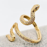 Cubic Zirconia Gold Plated Wrap Snake Adjustable Ring