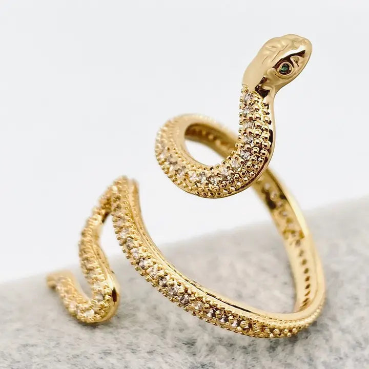Cubic Zirconia Gold Plated Wrap Snake Adjustable Ring