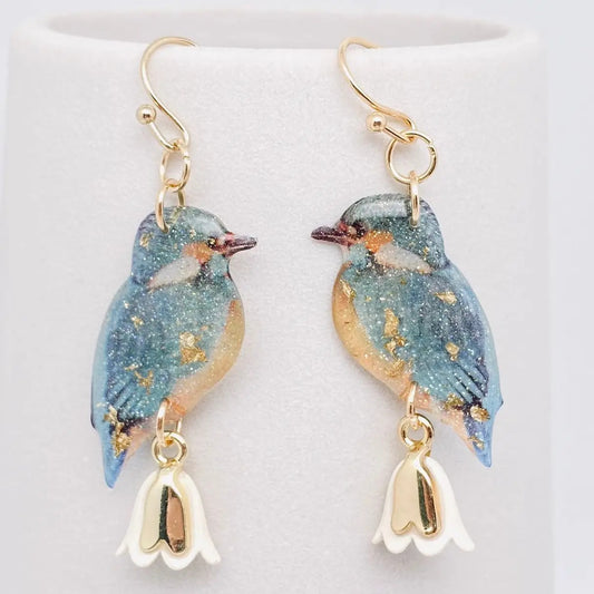 Resin Bird Charm Dangle Earrings