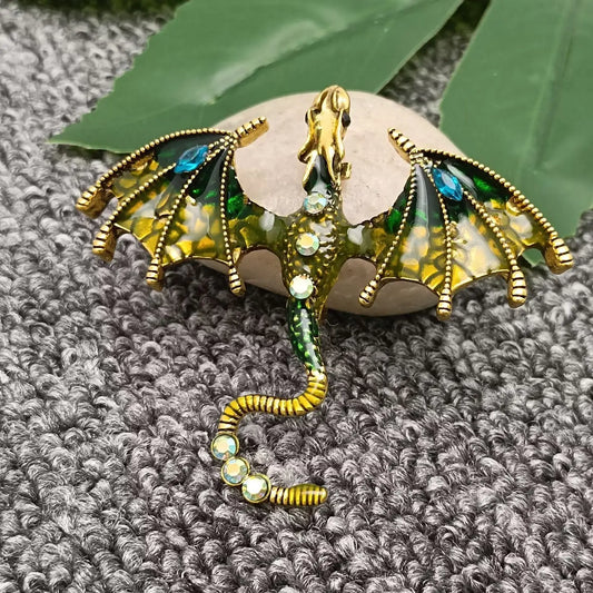 Rhinestone Enamel Dragon Brooch