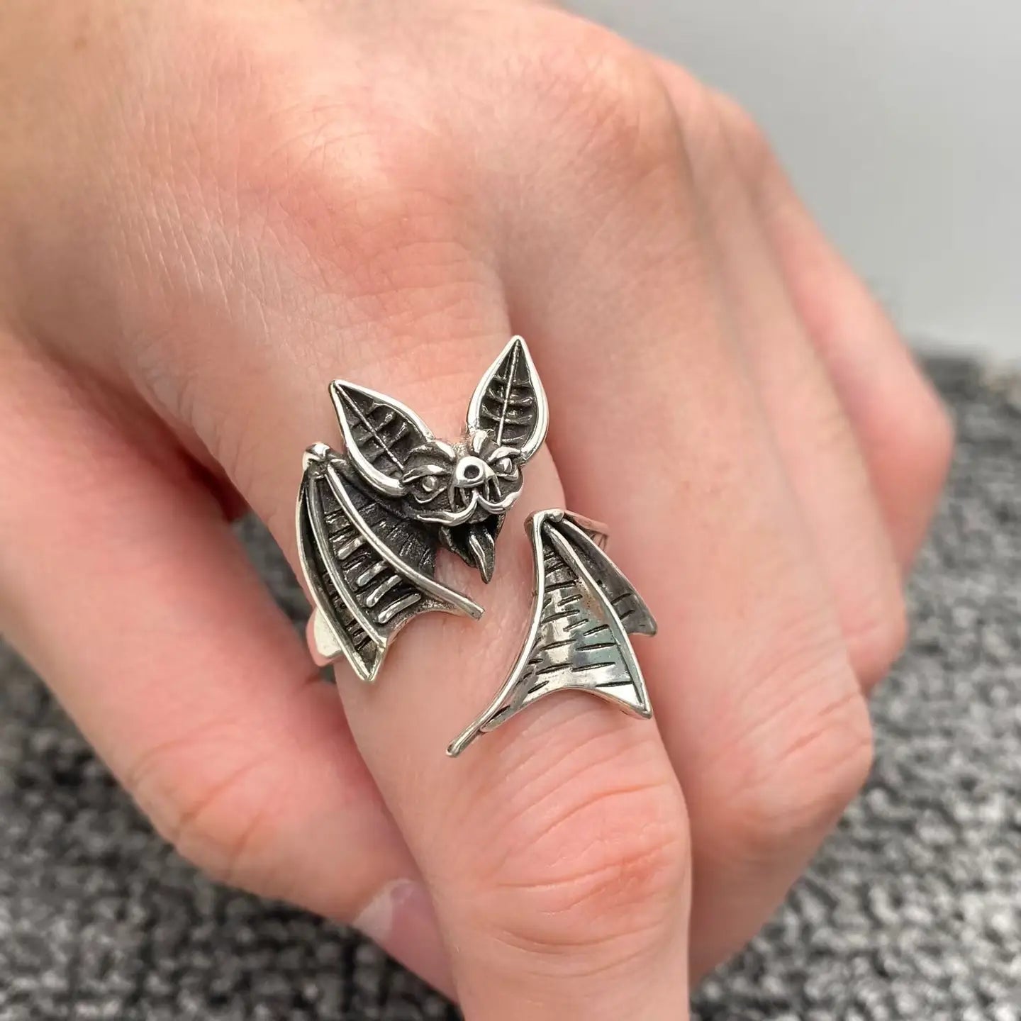 Gothic Style Adjustable Bat Ring