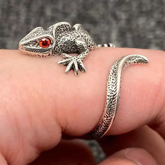 Vintage Red-Eyed Lizard Adjustable Ring