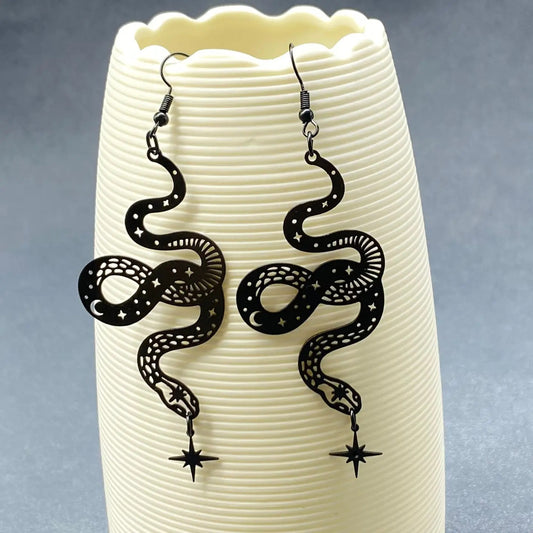 Black Snake Dangle Earrings