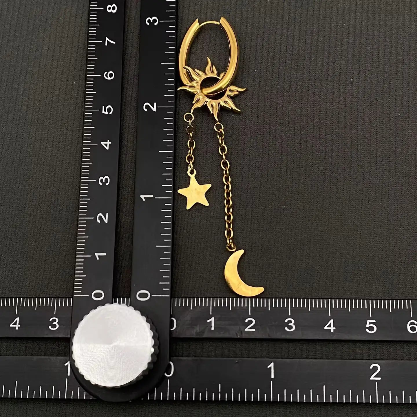 Cz Moon Star Sun 18K Golden Ss Huggie Earrings