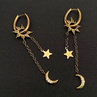 Cz Moon Star Sun 18K Golden Ss Huggie Earrings